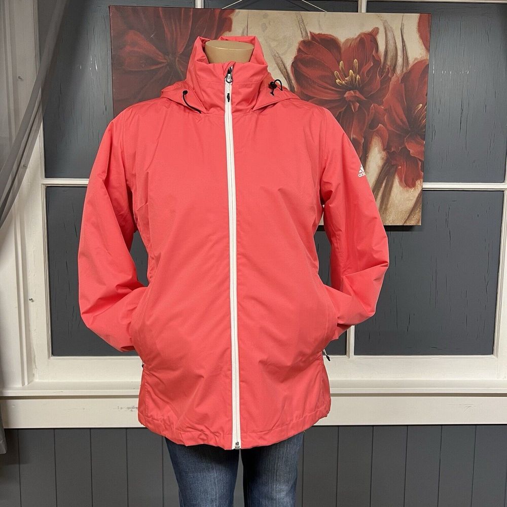 Adidas Jacket Women's Sz Large Lightweight Puffer Bomber Hooded Full Zip Pink - Picture 2 of 14